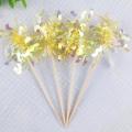 Wood Happy Birthday Cake Toppers Handmade DIY Shiny Cupcake Toppers Glitter 5Pcs Glitter Cake Decoration for Birthday celebrations Weddings Parties Cake decorating Gift giving.