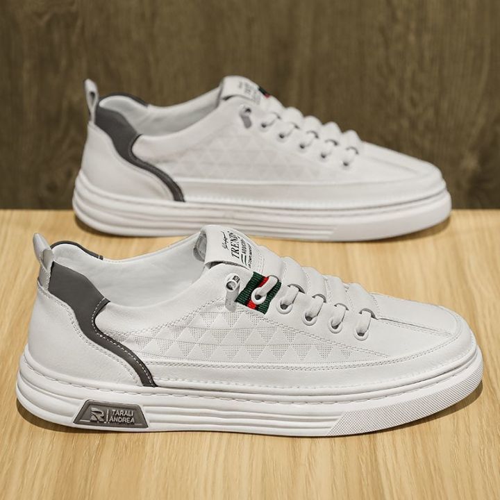 2023 Autumn New Breathable Outdoor Youth Trend Men's Casual Leather Shoes, Small White Shoes, Tide Shoes, Flat Board Shoes