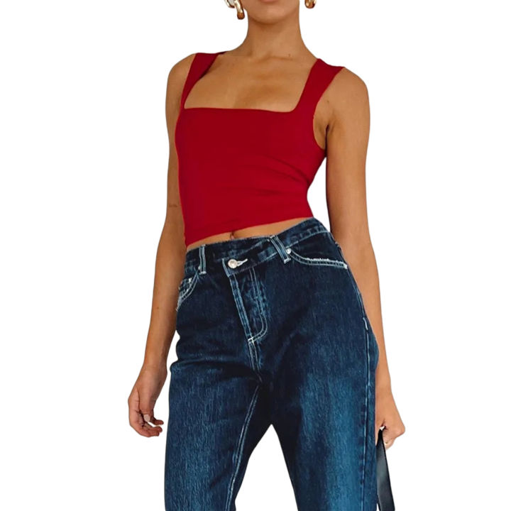 Women Wide Straps Camisoles Solid Color/Floral Print Sleeveless Sling Tank Tops Summer Exposed Navel Vests Crop Tops Streetwear