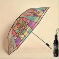 1PC Retro Window Flower Pattern Transparent Umbrella Fully Automatic Opening and Closing Portable Travel Umbrella.