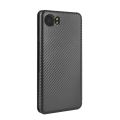 Phone Case Carbon Fiber Texture Horizontal Flip TPU + PC + PU Leather Case with Card Slot For BlackBerry Keyone. 