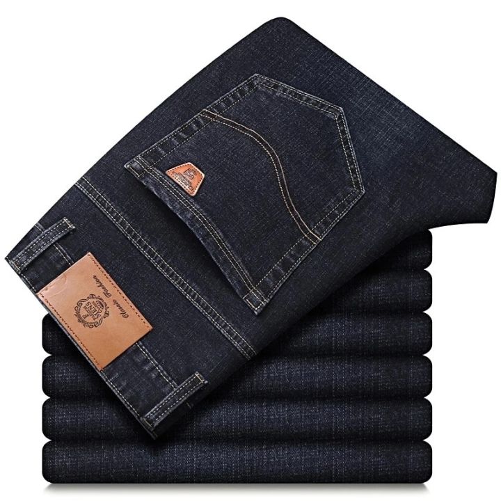 2023 New Men Stretch Regular Fit Jeans Business Casual Classic Style Fashion Denim Trousers Male Black Blue Pants Size 28-40
