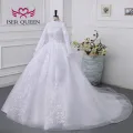 2023 New Arab Muslim Wedding Dress White Color Ball Gown Plus Size Lace Appliques With Beading Bride Dresses For Women WX0327. 
