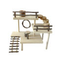 Qiunery Wooden Hamster Platform With Fence, Climbing Ladder 3-Tier Handmade Guinea Pig Playground, Small Animals Exercise Activity Toy For Parrot, Gerbil, Squirrel. 