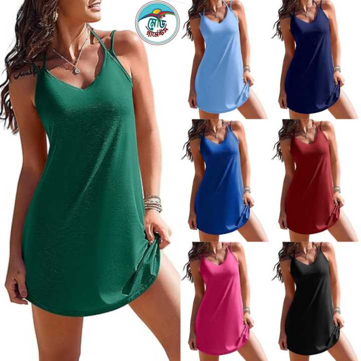 Women’s Summer Swim Cover Up – Pleated Neck, Spaghetti Straps, Perfect ...