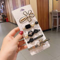 Korean Version Of Ins Douyin New Retro Bear 5-Piece Hair Clip Simple Pearl Hairpin Side Clip Duckbill Clip Set - Hijab Band. 