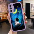 Hontinga for Samsung A05 A05S Back Cover PU Leather Moon Astronaut Phone Case Soft Silicone Edge Mobile Cover. 