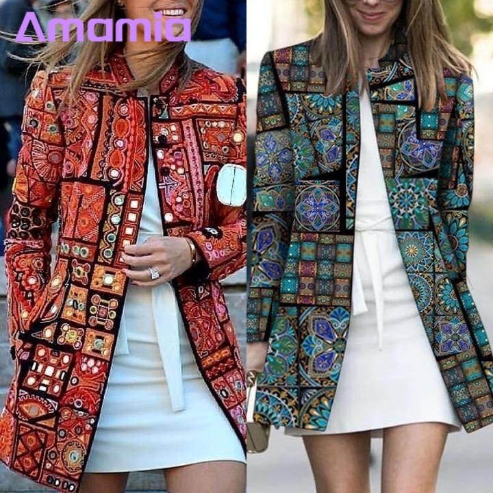 Amamia Autumn Coat Open Stitch Spring Autumn Ethnic Style Pattern Cardigan Coat