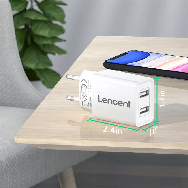 LENCENT%20EU%20Plug%202%20Port%20USB%20Wall%20Charger%2012W/2.4A%20Mobile%20Charger%20with%20Auto-ID%20technology,%20European%20Multiport%20Plug%20-%20Image%209