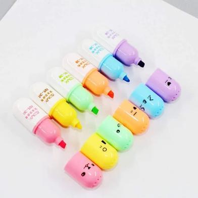 6 Pcs/Set Mini Pilll Shaped Highlighter Pens for Writing Cute Face Graffiti Marker Pen