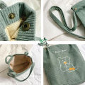 Trendy Top Handle Cute Bear Design embroidery Corduroy Tote Bag Shopping Bag/College/University Bag, Cord fabric Tote Bag For University Students ,Girls and Trendy Fashionable Women With Free pouch, pencil bag, cosmetic bag..