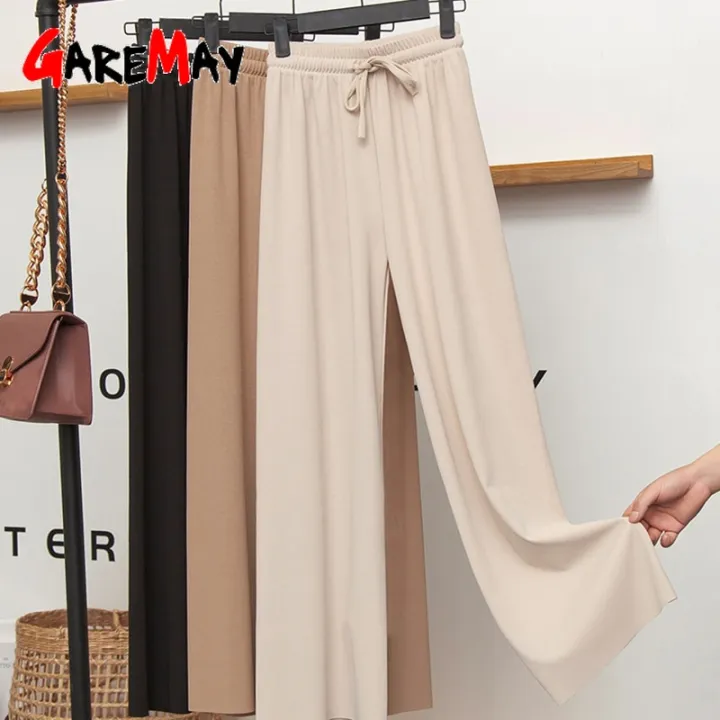 Slacks%20Women's%20Loose%20Summer%20Pants%20Soft%20Ice%20Silk%20Ankle-Length%20Black%20Wide%20Leg%20Pants%20Grey%20Khaki%20Women%20High%20Waisted%20Trousers%20-%20Image%203
