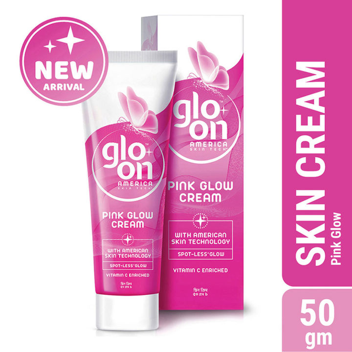 Glo On Pink Glow Cream with American Skin Technology | Enriched with Vitamin C,E, B3 & Glow Boosters| For Bright, Glowing, Spot Less Skin| Sun Protection| All Skin Types| 50 gm