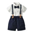 2024 Summer New Male Baby One Year Old Gentleman Two Piece for Infants Young Children Banquet Dresses, Bowtie and Strap Set. 