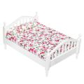 1:12 Dollhouse Miniature Bedroom Furniture Wooden Bed With Mattress White European. 