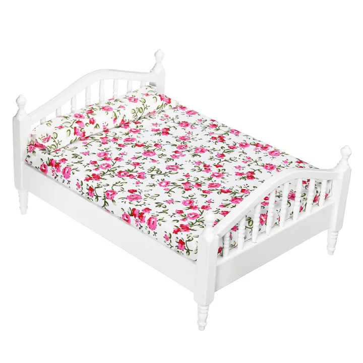1:12%20Dollhouse%20Miniature%20Bedroom%20Furniture%20Wooden%20Bed%20With%20Mattress%20White%20European%20-%20Image%205