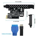 PCI-E 1X To USB 3.2 GEN1 5Gbps 20Pin Front Panel Header (To Type-C Front Panel Header) Front Panel Connector Riser Card. 