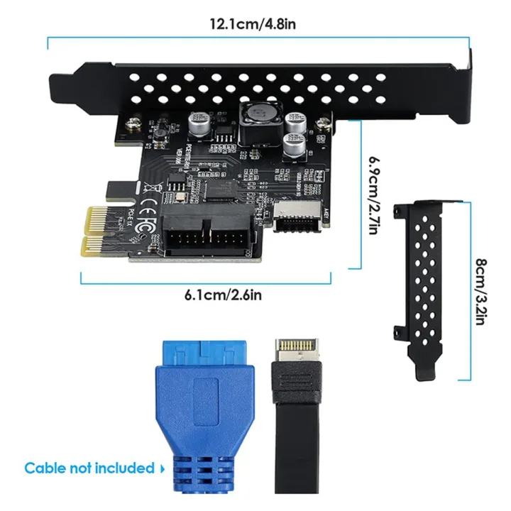 PCI-E 1X To USB 3.2 GEN1 5Gbps 20Pin Front Panel Header (To Type-C Front Panel Header) Front Panel Connector Riser Card