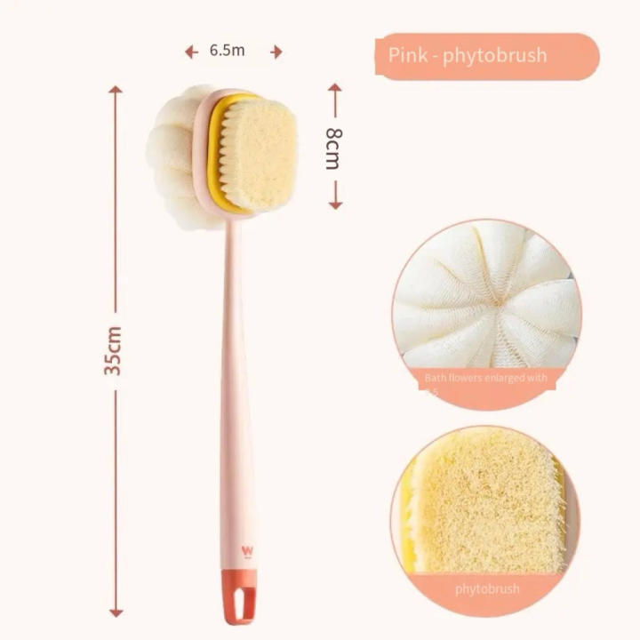 Long Handle back scrubber for shower Lightweight Single Piece Non-slip shower brush Soft Hair Doubleside bath brush long handle for shower for Home Bathroom Body Care Adults Skin Exfoliation Personal Hygiene