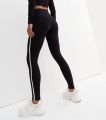 Black Side Stripe High Waist Leggings For Gym. 