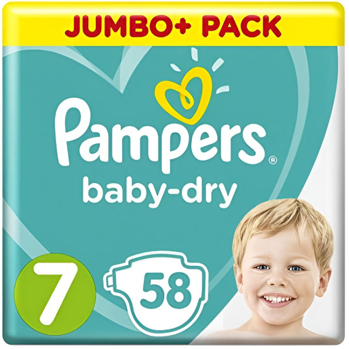 Pampers Baby Diaper Belt System Size 7, 15kg+ 58 Pcs Pack, Made in UK