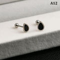 Silver Black Heart Star Round Small Stud Earrings for Women Ear Studs Jewelry Podazz. 