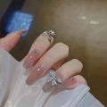 24Pcs/Set Diamond and Love Full Cover Artificial Nail Seamless Removable False Nails Capsule Fashion Pink Gradient Art Nail.