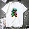 Cute Teddy Bear Print Shirt Short Sleeve O Neck Loose Tshirt Women Summer T shirt Men and Women Streetwear Cartoon Fashion Tee.