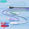 USAMS Lithe PD 100W 5A Type C Fast Charge Indicator Cable USB C Data Cable For iPad Switch Huawei Xiaomi Samsung Tablet Laptop. 