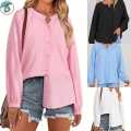 Ladies Fashionable 2024 long sleeve crew neck shirts button down ruffle casual dressy blouse tops. 