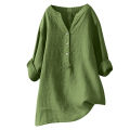 Ladies clothing shirt cotton and linen top pocket.