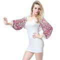 Women Long Sleeve Chiffon Shrug Black Flower.