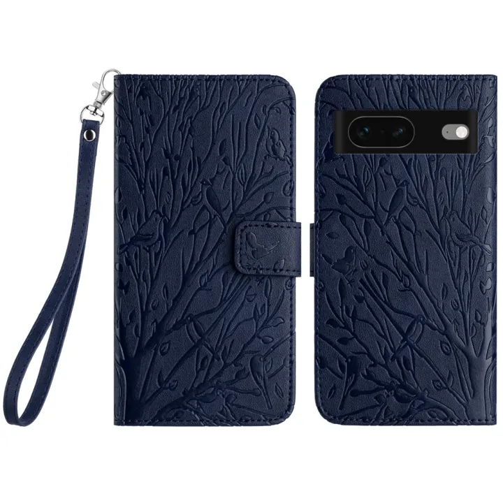 Tree Birds Embossed Pattern Leather Phone Case For Google Pixel 8 Pro/Google Pixel 7a/Google Pixel 7/Google Pixel 6a/Google Pixel 7 Pro/Google Pixel 8