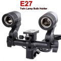 E27 Double Light Socket with Light Stand Swivel Mount & Umbrella Holder for Photography, Film, & Video Studio. 