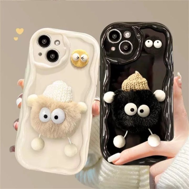 Korean Cute 3D Fluffy Briquettes Phone Case For iphone 15 14 13 12