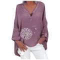 Plus Size Shirt Cotton Linen Loose Long Blouse Women Casual Long Sleeve Floral Print Loose V-neck Shirt Top Blusa Chemise Mujer. 