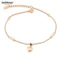 JeeMango Heart Cube Charm Anklets For Women Rose Gold Plated Stainless Steel Female Foot Bracelet Friendship Jewelry JA19040.