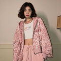 2023 Pink Leopard Print Cropped Cardigan Jacket Women's Spring and Autumn New Loose Hong Kong Style Retro Hooded Sweatshirt Tide. 