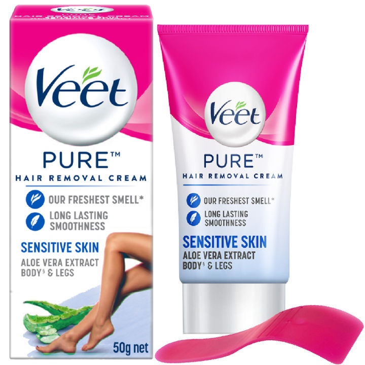 Veet Pure™ Hair Removal Cream 25g Sensitive Skin for Body & Legs, Freshest Smell with Aloe Vera Extract Leaves Skin Feeling Smooth, Moisturized & Visibly Glowing, Dermatologically Tested