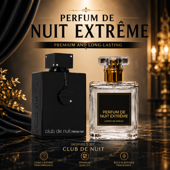 "Perfume Club De Nuit Extreme" Velvet Nightfall - Discover Rich Vanilla, Sensual Leather, & Hypnotic Patchouli. A Potent, Alluring & Sophisticated Aroma.