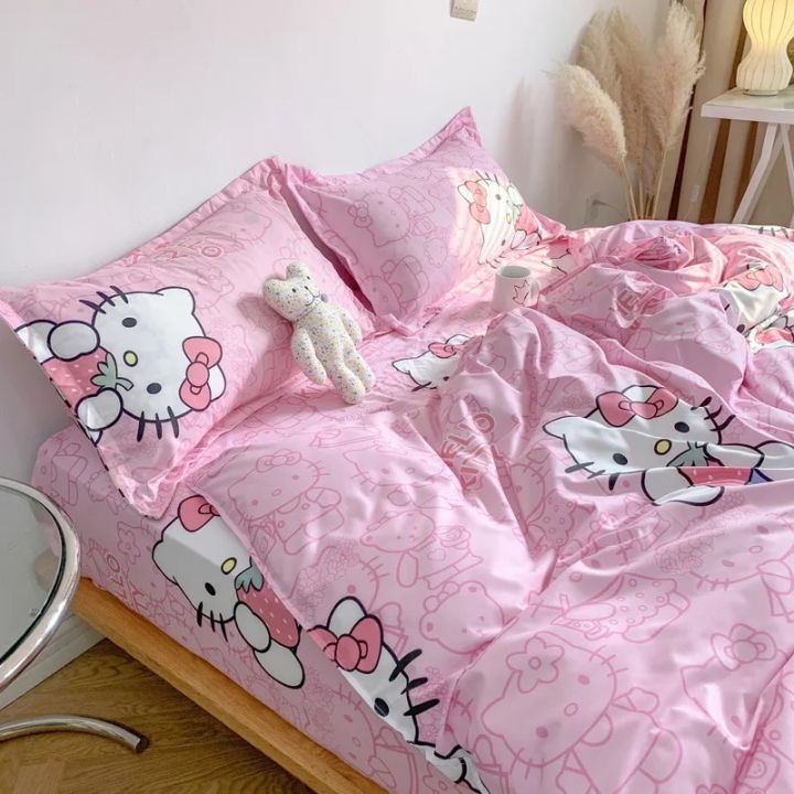Cute%20Sanrio%20Hello%20Kitty%20Bedding%20Set%20Cotton%20Four%20Piece%20Bedding%20Double%20Pillowcase%20Bed%20Linens%20Girl%20Dorm%20Bedclothes%20Home%20Textile%20-%20Image%202