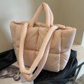 Quilted Puffer Tote Bag for Women Cotton Down Padded Shoulder Bag Winter Puffy Shopper Top Handle Bag Large Handbag Purse 2023.