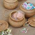 Small Rattan Basket with Lid Rattan Basket Organizer with Handle for Shelf Table Office 1 PCS. 