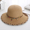 Floral Straw Hat UV Protection Lightweight Wide Brim Women's Sun Hat Natural Straw Foldable Beach Hat for Beachwear Sun Protection Vacation Accessory Outdoor Activities Fashionable Headwear.