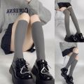 Japanese Preppy Style Women Girls Calf Socks Harajuku Lolita Opaque Solid Color Light Gray Student Over Knee High Tube T8NB. 