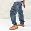 Men Casual Cargo Jeans Pants With Multi Pockets Loose Fit Hip Hop Denim Trousers For Male Baggy Jeans Plus Size 30-46. 