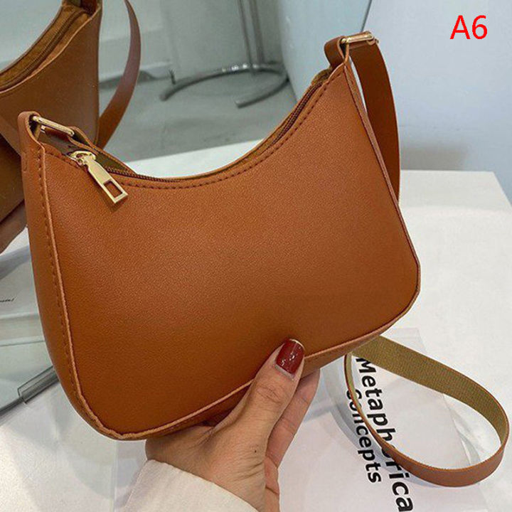 Women's Fashion Handbags Retro Solid Color PU Leather Shoulder Underarm Bag