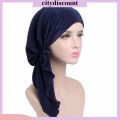City_Fashion Women Wrinkle Long Turban Cap Head Wrap Chemo Hat Beanie Muslim Hijb. 