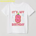 2th-10th Birthday Gift Graphic Print Tshirt For Girls Donuts Crown T Shirt Kids Clothes Summer Kawaii Children Clothing T-Shirt. 