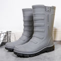 Fashion trend four seasons waterproof shoes men's wear high rain boots with fleece warm non-slip fishing rain boots professional shoes. 